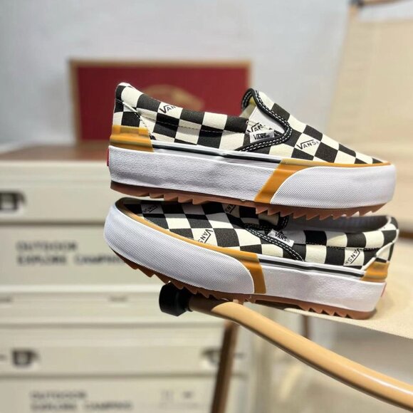 VANS Stacked Checkerboard Slip On Canvas Shoes - Picture 2 of 6